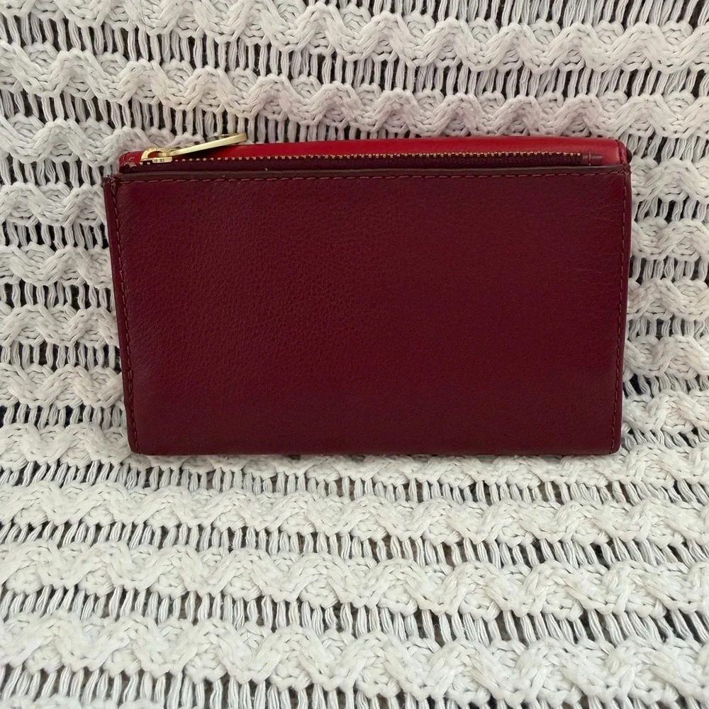 FOSSIL Red Preston Flip Snap Bi-Fold Long Three Tone Leather Zip Wallet - Picture 5 of 13